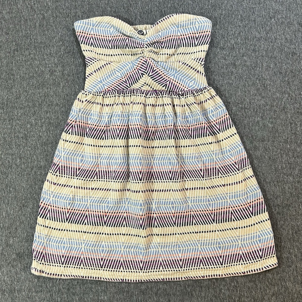 Roxy Mini Dress Women's Medium Strapless Boho Tribal Print Smocked Back Summer